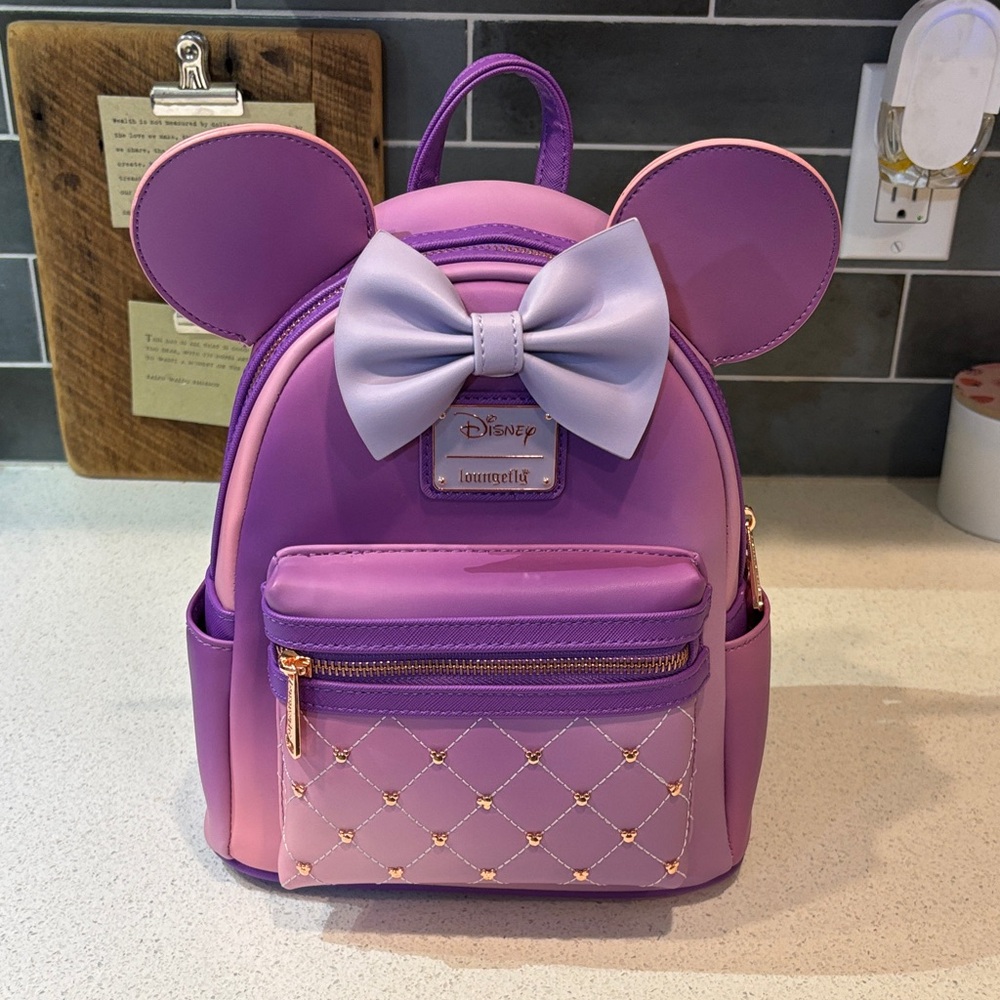 Loungefly 707 Exclusive Disney Purple and Pink Quilted Backpack. NWT